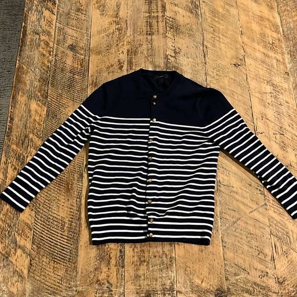 J. Crew Navy Blue Stripe open front  Sweater size small - Picture 3 of 14